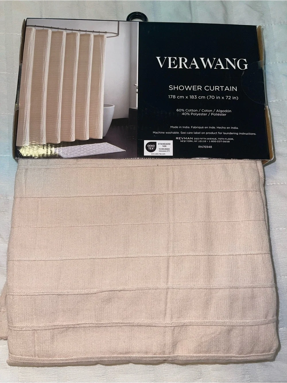 Vera Wang Beige Textured Stripe Shower Curtain